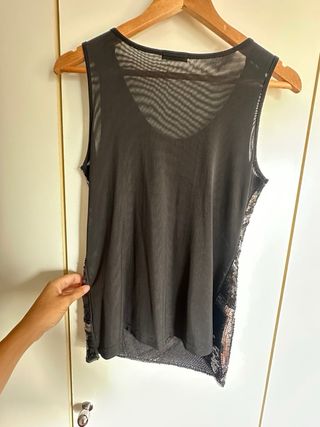Top fiesta brillo negro plata