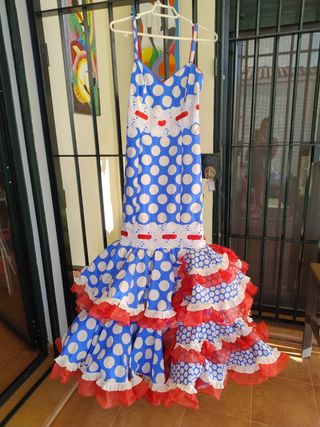 Traje Flamenca lunares rojo-azul
