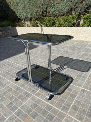 Mesa carrito acero y cristal vintage
