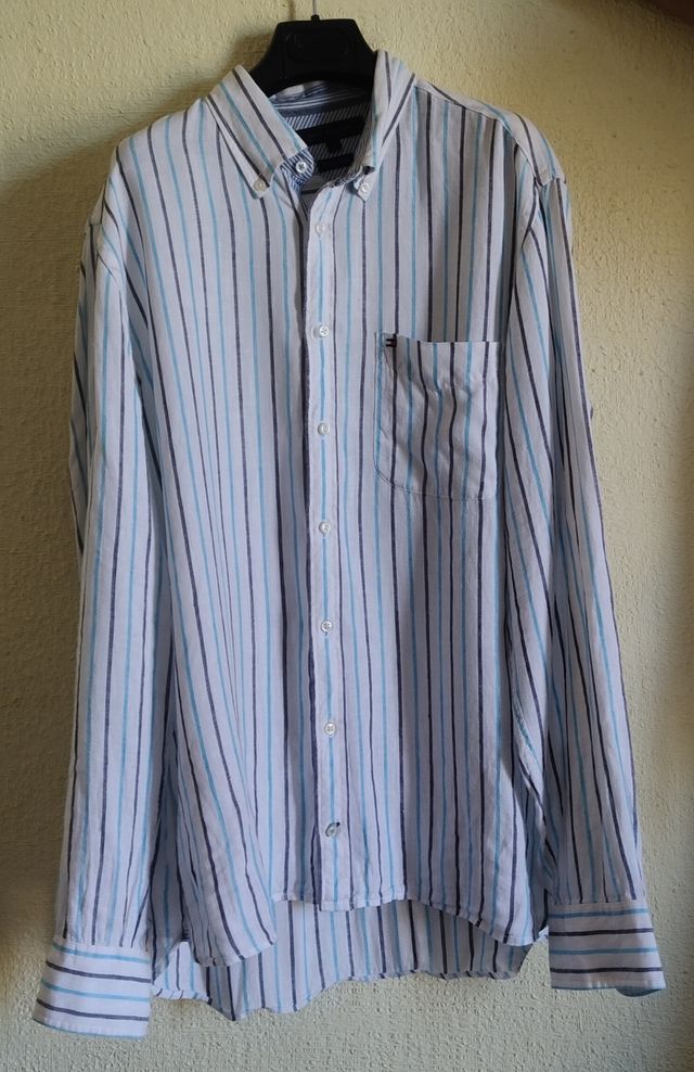 Camisa Tommy Hilfiger L - Rayas Azul/Blanco