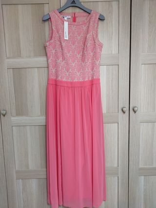 Vestido largo Collective beige/rosa