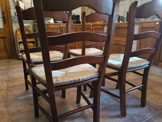 4 sillas madera mimbre rusticas