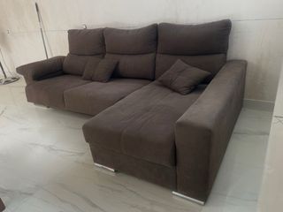 Sofá chaise longue marrón 3 plazas