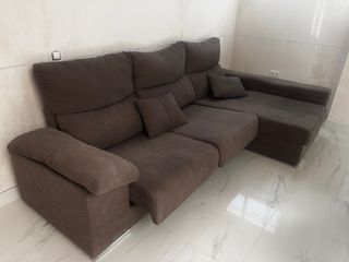 Sofá chaise longue marrón 3 plazas