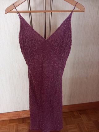 Conjunto de fiesta Vestido color malva en pedrería