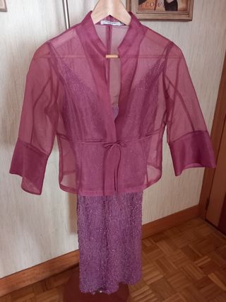 Conjunto de fiesta Vestido color malva en pedrería