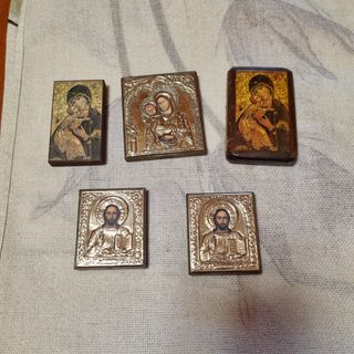 Lote 5 iconos ortodoxos bizantinos (2 en plata)