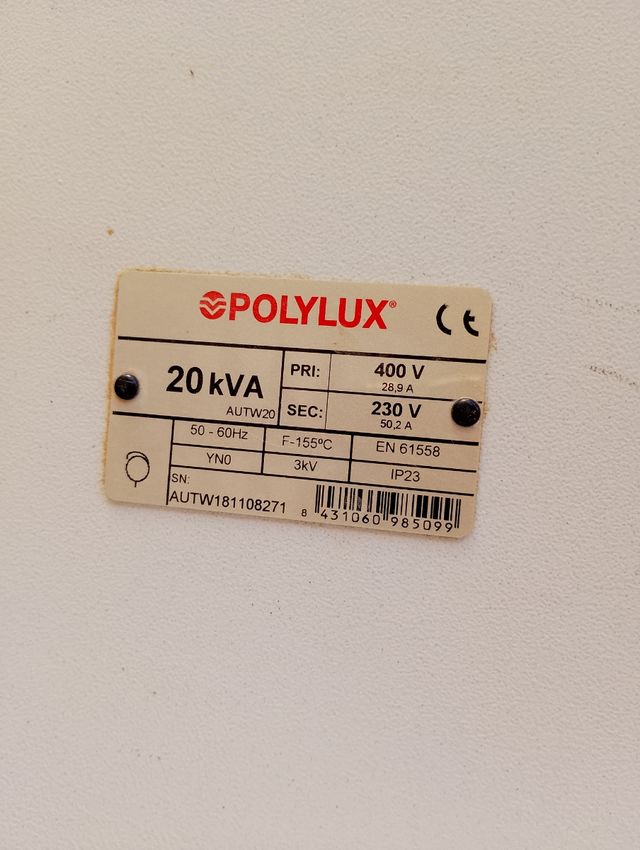 Transformador 20kVA Polylux - 400V/230V  20kva