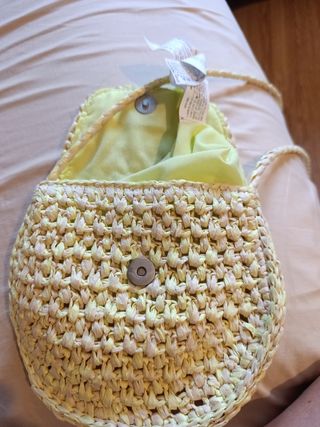 Bolsito rafia beige-amarillo