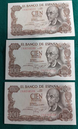 3 Billetes 100 Ptas 1970 - Falla