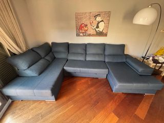 Sofá chaise longue 6 plazas azul
