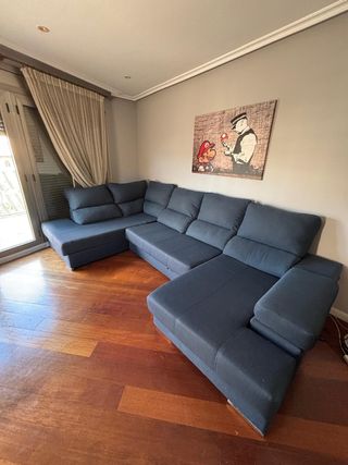 Sofá chaise longue 6 plazas azul
