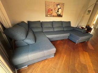 Sofá chaise longue 6 plazas azul