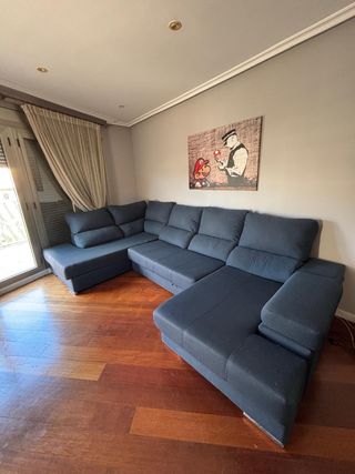 Sofá chaise longue 6 plazas azul