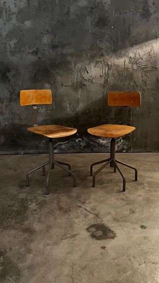 Pareja de sillas de taller vintage - Madera metal