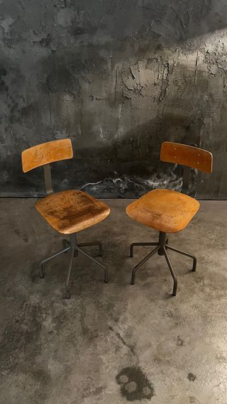 Pareja de sillas de taller vintage - Madera metal