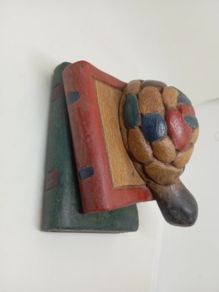 Tartaruga su libri in legno