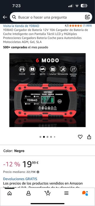 Cargador YDBAO 12V 10A - Batería Coche