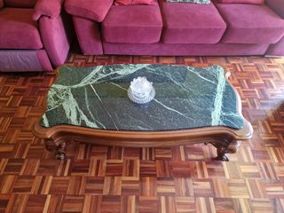 Mesa centro madera mármol - marrón, verde