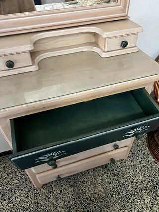 Cómoda espejo madera - beige/verde