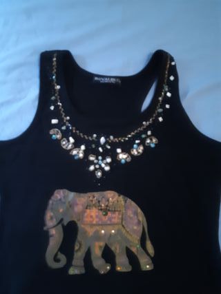 Top Royalblu nero con Elefante ed inserti