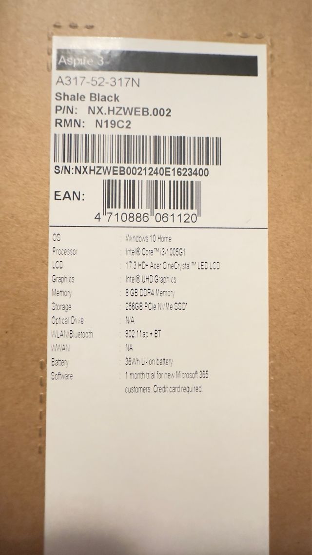 Portátil Acer Aspire 3 (17")