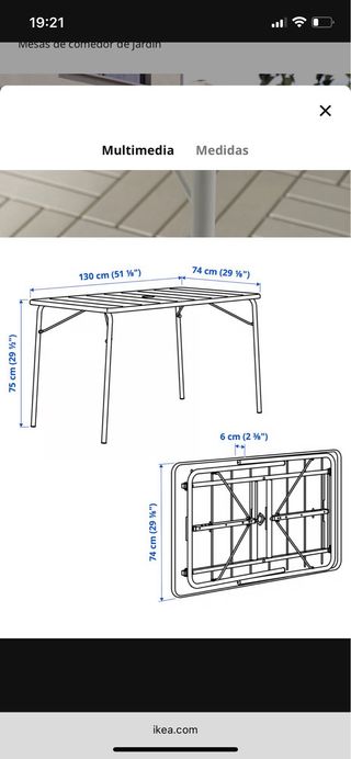 Mesa plegable + 4 sillas IKEA TORPARÖ 130x74cm
