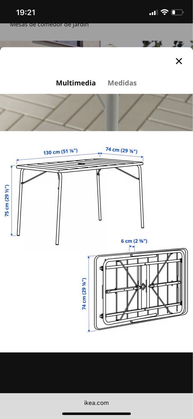 Mesa plegable + 4 sillas IKEA TORPARÖ 130x74cm.