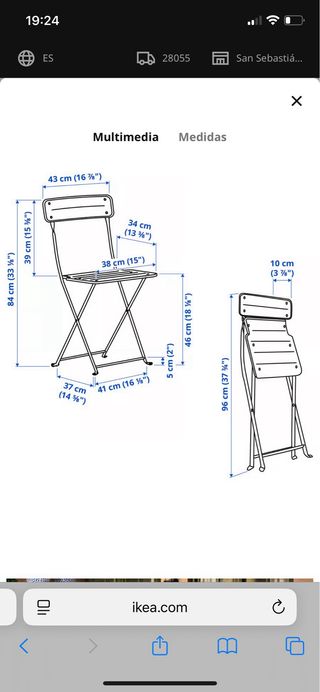 Mesa plegable + 4 sillas IKEA TORPARÖ 130x74cm