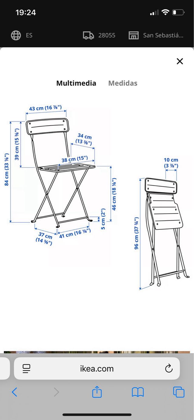 Mesa plegable + 4 sillas IKEA TORPARÖ 130x74cm.