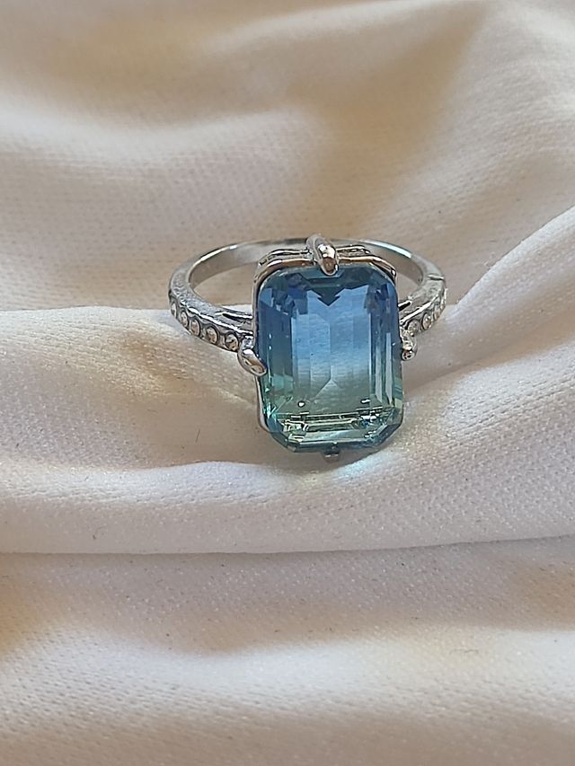 Anillo azul plata, acero, nuevo