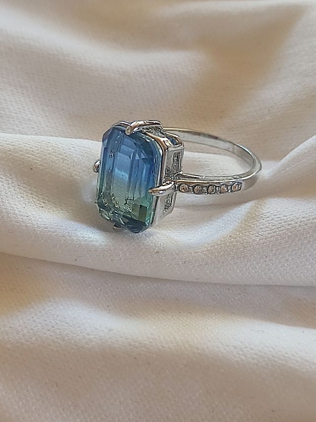 Anillo azul plata, acero, nuevo
