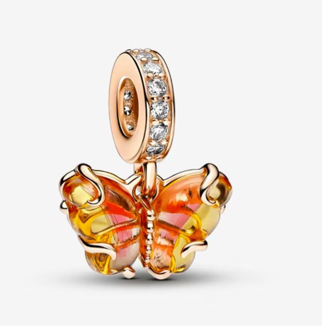 Charm Mariposa de Cristal Rosa y Amarillo