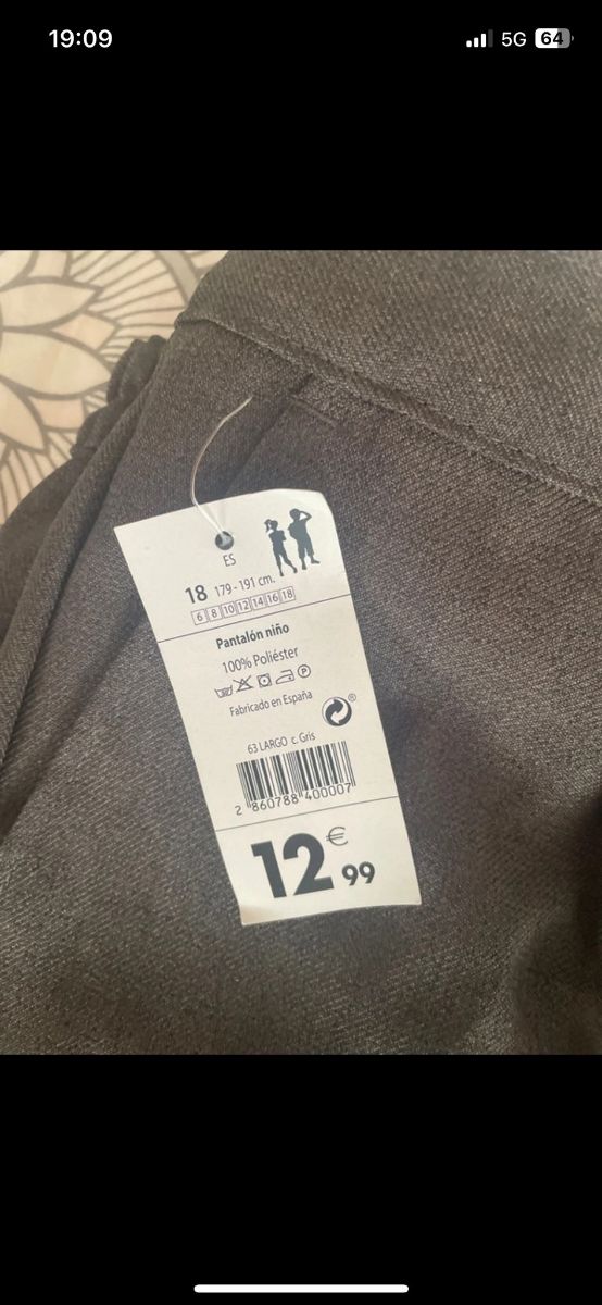 Pantalón uniforme niño gris -talla 18