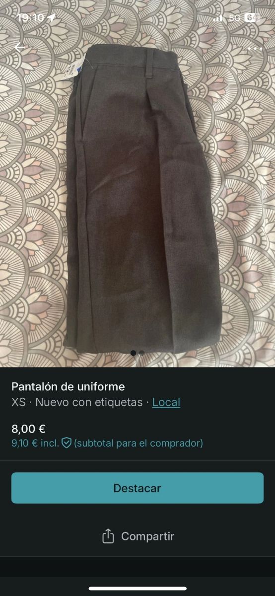 Pantalón uniforme niño gris -talla 18
