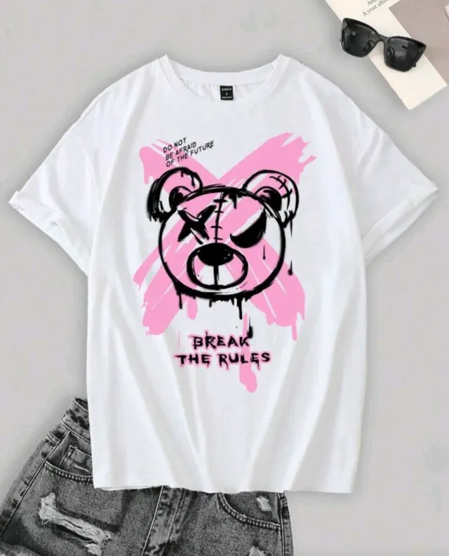 Camiseta oso kawaii - Rosa y Blanca