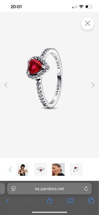Anillo Pandora corazón rojo plata