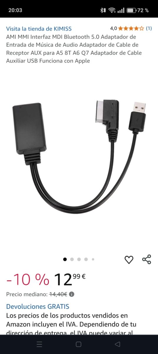Cable adaptador USB a iPod