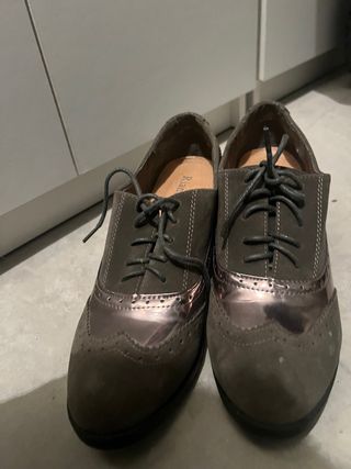 Zapatos Oxford Gris Plata Mujer