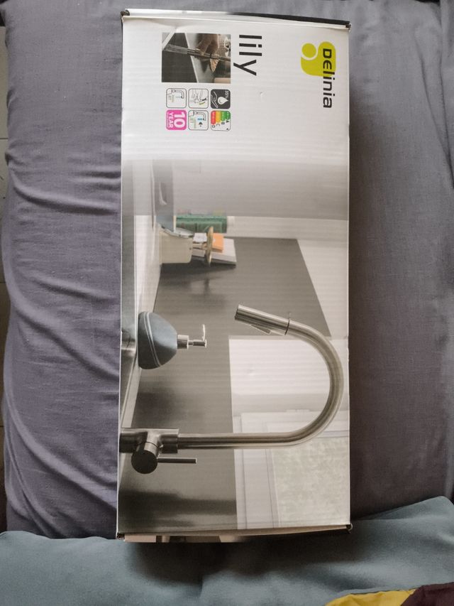 Grifo cocina Delinia Lily, acero pulido + Garantía
