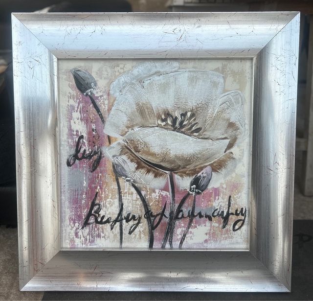 Cuadro decorativo flores - Blanco plata