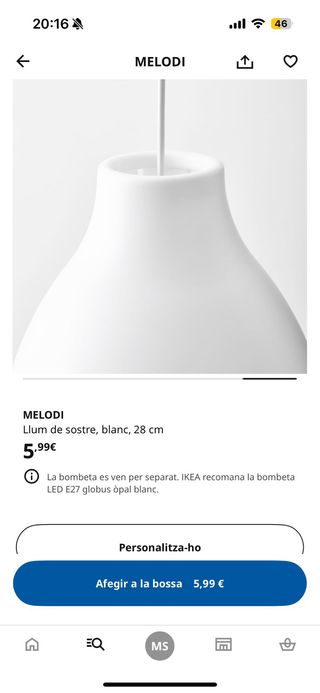 Lámpara Ikea blanca - Techo