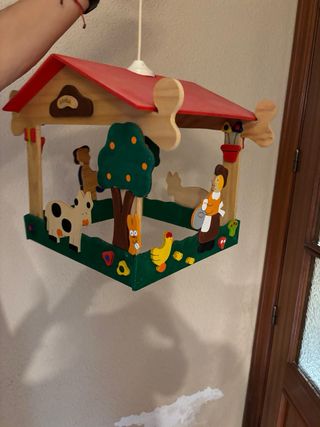 lámpara techo granja infantil de madera