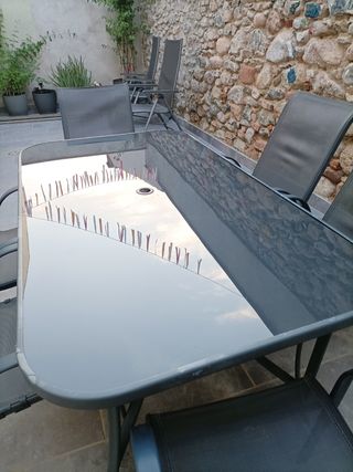 Mesa y 6 sillas jardín - metal gris