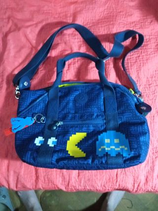 Bolso Kipling Pac-Man azul-amarillo bandolera mano