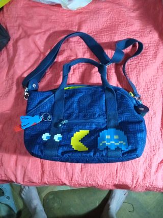Bolso Kipling Pac-Man azul-amarillo bandolera mano