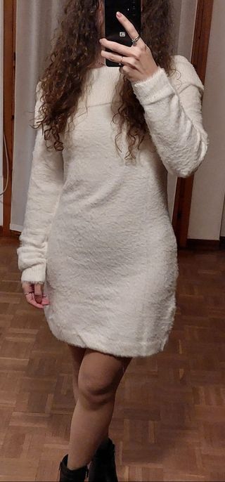 Vestito bianco corto morbido in pelo sintetico 