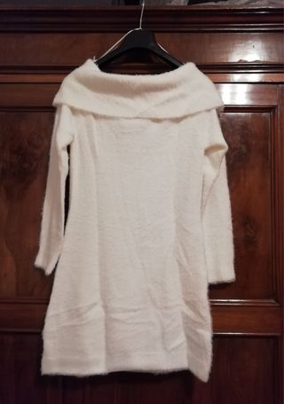Vestito bianco corto morbido in pelo sintetico 