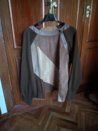 Jersey piel | Sudadera lana beige-marrón