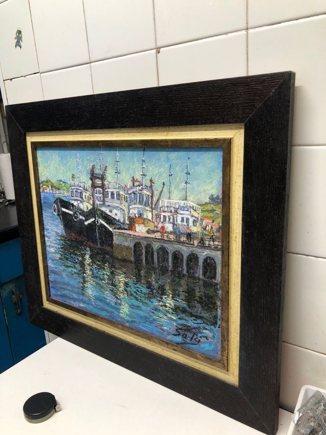 Cuadro pintura barcos - óleo